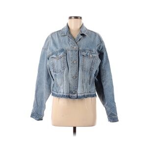 American Eagle Denim Jacket Light Wash Distressed Hem Women's Size Medium
